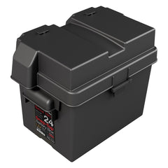Noco BG24 Battery Box; HM300BKS; Fits Group 24 Automotive/ Marine/ RV Batteries; Snap-Top; Rugged Design; Black; Reinforced Plastic; Fully Ventilated; 10-1/2 Inch Length x 7.2 Inch Width x 9.6 Inch Height Internal Dimension; 14 Inch Length x 10 Inch Width x 10.7 Inch Height External Dimension; UV Resistant; Impact Resistant To -20 Degree Fahrenheit; Coast Guard/ ABYC Certified; Includes 42 Inch Battery Box Strap
