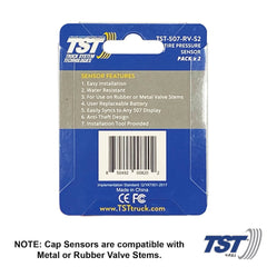 Truck System Technology (TST) TST-507-RV-S2 Tire Pressure Monitoring System - TPMS Sensor; 507 Series; For Towed Vehicle And Trailers And For Use On Rubber Or Metal Valve Stems; With 507 Cap Sensor; 2 Screw On Cap Style Sensors; Installation Wrenches; Anti-Theft Design; Water Resistant; Pack Of 2