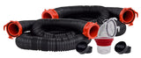 Valterra D04-0275 Sewer Hose -  Dominator ™ -  20 Foot Extended Length -  39 Inch Compressed Length For Each 10 Foot Section -  3 Inch Diameter -  23 Mil Poly Construction -  UV Protection -  Black With Red Fittings -  With Two 10 Foot Hoses/ Rotating Fittings/ Universal 90 Degree Sewer Adapter -  Boxed
