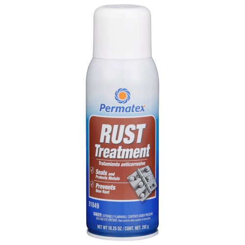 Permatex 81849 Rust Treatment; Use To Destroy Old Rust And Prevent New Rust On Trucks/ Trailers/ Storage Tanks/ Pipes/ Valves/ Fences/ Guard Rails/ Bulkheads/ Overheads/ Decks/ Hatch Covers (Topcoat With Appropriate Marine Paint)/ Agricultural Equipment/ Plows/ Tractors And Snow Removal Equipment; 16 Ounce Aerosol Can; Spray On; Single