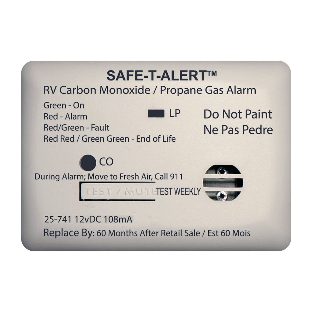 MTI Industry 25-741-WT Carbon Monoxide/ Propane Leak Detector; Safe-T-Alert ™; Detects Both LP And CO Gas; Alerts To Leak With Beeping; With LED Indicator; Surface Mounting; 12 Volt Hardwire; White