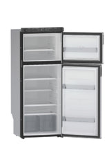 Norcold N10DCBKR - Refrigerator -  Dual Compartment 2 Door Refrigerator With Freezer -  Permanent Mount -  Right Hand Hinge/ Reversible To Left Hand Hinge -  10 Cubic Foot -  59-7/8 Inch Height x 23-1/2 Inch Width x 24 Inch Depth Cutout Dimensions -  5.7 Amp/ 12 Volt DC -  DC (Direct Current) Compressor -  Without Icemaker -  LCD Electronic Control -  With LED Interior Light -  Black Metal Wrap Style Doors -  With Dual Clear Crisper Drawers/ Clear Door Bins/ Hidden Hinges And Recessed Door Handles