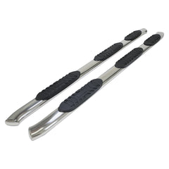 TrailFX A7083S Nerf Bar - Truck Wheel To Wheel -  TFX 5" Oval WTW Side Bars -  With Step Pads -  With Bed Step -  5 Inch Oval Bent -  Polished -  Stainless Steel -  With Welded End Caps -  Rocker Panel Mount