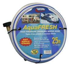 Valterra W01-5300 Fresh Water Hose -  Aqua Fresh -  Used To Connect RV/ Boat To Community Water Supplier With Threaded Connection -  Not Heated -  1/2 Inch Internal Diameter -  25 Foot Length -  160 PSI Working Pressure -  NSF Approved -  BPA/ Phthalate And Lead Free -  White -  With Hose Gripper