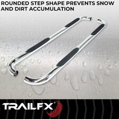 TrailFX A0063S Nerf Bar -  TFX Round Tube Side Steps -  With Step Pads -  3 Inch Round Bent -  Polished -  Stainless Steel -  Without End Caps -  Rocker Panel Mount