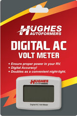 Hughes Auto DVM1221 Line Voltage Monitor; Provides A Continuous And Accurate Reading Of AC Line Voltage; Plug In Wall Socket; Measures Voltage Between 90 To 132 Volt AC; Digital Display; Can Also Be Used As A Night Light