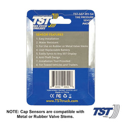 Truck System Technology (TST) TST-507-RV-S4 Tire Pressure Monitoring System - TPMS Sensor; 507 Series; For Towed Vehicle And Trailers And For Use On Rubber Or Metal Valve Stems; With 507 Cap Sensor; 4 Screw On Cap Style Sensors; Water Resistant; 2 Installation Wrenches; Pack Of 4
