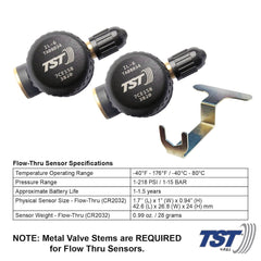 Truck System Technology (TST) TST-507-FT-S2 Tire Pressure Monitoring System - TPMS Sensor; 507 Series; Flow Thru Sensor; Use With Truck System Technology (TST) 507 Series Tire Pressure Monitoring Systems; Set Of 2