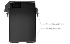 Noco BG6V Battery Box; HM306BKS; Fits 6 Volt Automotive/ Marine/ RV Batteries; Snap-Top; Rugged Design; Black; Reinforced Plastic; Fully Ventilated; 10.6 Inch Length x 7.6 Inch Width x 11.2 Inch Height Internal Dimension; 14.1 Inch Length x 10.6 Inch Width x 12.4 Inch Height External Dimension; UV Resistant; Impact Resistant To -20 Degree Fahrenheit; Coast Guard/ ABYC Certified; Includes 54 Inch Battery Box Strap