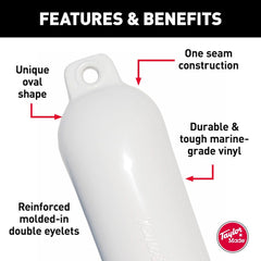 Taylor Made 1023 Boat Fender -  Hull Gard ® -  Smooth -  Cylinder -  6-1/2 Inch Diameter x 23 Inch Length For 20 Foot To 25 Foot Boat -  White -  Vinyl -  Pre-Inflated Inflation Valve For Air Pressure Adjustment -  Single -  Oval Design -  For Marine Applications