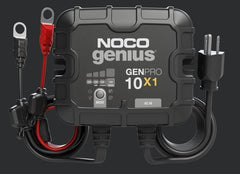 Noco GENPRO10X1 Battery Charger; For 12 Volt Batteries; 1 Bank Onboard Charger; 120 To 240 Volt AC/ 50 To 60 Hz; 10 Amp Charging Current; 5.8 Inch Length x 2.8 Inch Width x 5.6 Inch Height; With Two Self-Tapping Screw