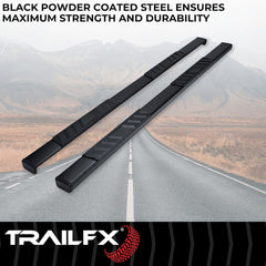 TrailFX A4017B Nerf Bar -  TFX 4" Trapezoid Side Steps -  With Step Pads -  4 Inch Trapezoidal Straight -  Powder Coated -  Titanium Black -  Steel -  With Plastic End Caps -  Rocker Panel Mount