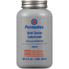 Permatex 80078 Anti Seize Lubricant; Used For Spark Plugs/ Cylinder Head/ Exhaust Head Bolts/ Anchor Pins On Brake Assemblies/ U-Bolts/ Spring Bolts/ Hinges/ Gears/ Chain/ Sprockets And Rollers; 8 Ounce Brush-Top Bottle; Aluminum/ Copper/ Graphite Lubricants; From -60 Degree Fahrenheit To +1600 Degree Fahrenheit; Single