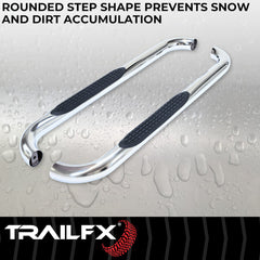 TrailFX A0061S Nerf Bar -  TFX Round Tube Side Steps -  With Step Pads -  3 Inch Round Bent -  Polished -  Stainless Steel -  Without End Caps
