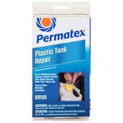 Permatex 09100 Plastic Tank Repair Kit; Used In Cars/ Trucks/ Boats/ RV’S/ Windshield Washer Reservoirs/ Radiator Overflow Tanks/ Coolant Reservoirs/ Water Tanks And Waste Tanks; From 50 Degree Fahrenheit To 75 Degree Fahrenheit; Single; With Epoxy/ Sandpaper/ Fiberglass Cloth/ Application Brush; This Product Is Not For Use On Plastic Fuel Tanks