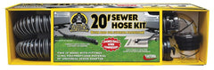 Valterra D04-0675 Sewer Hose -  Silverback ™ -  20 Foot Extended Length -  76 Inch Compressed Length -  3 Inch Diameter -  24 Mil Polypropylene -  UV Protection -  Silver/ Black -  100 Mil Protective Outer Beading -  With Rotating Fittings/ 90 Degree Universal Sewer Adapter -  Boxed