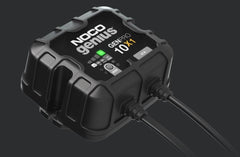 Noco GENPRO10X1 Battery Charger; For 12 Volt Batteries; 1 Bank Onboard Charger; 120 To 240 Volt AC/ 50 To 60 Hz; 10 Amp Charging Current; 5.8 Inch Length x 2.8 Inch Width x 5.6 Inch Height; With Two Self-Tapping Screw