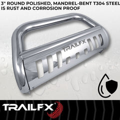 TrailFX B0040S Bull Bar -  TFX Bull Bars -  Polished -  Stainless Steel -  3 Inch Diameter -  With Skid Plate -  With Holes For Optional Lighting -  6-1/2 Inch Max Light/ 20 Inch Max Light Bar