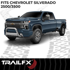 TrailFX B0040S Bull Bar -  TFX Bull Bars -  Polished -  Stainless Steel -  3 Inch Diameter -  With Skid Plate -  With Holes For Optional Lighting -  6-1/2 Inch Max Light/ 20 Inch Max Light Bar