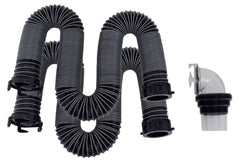 Valterra D04-0675 Sewer Hose -  Silverback ™ -  20 Foot Extended Length -  76 Inch Compressed Length -  3 Inch Diameter -  24 Mil Polypropylene -  UV Protection -  Silver/ Black -  100 Mil Protective Outer Beading -  With Rotating Fittings/ 90 Degree Universal Sewer Adapter -  Boxed