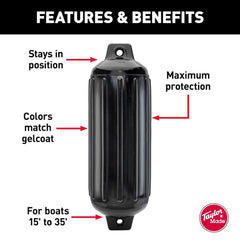 Taylor Made 952622 Boat Fender -  Super Gard -  Smooth -  Cylinder -  6-1/2 Inch Diameter x 22 Inch Length For 20 Foot To 25 Foot -  Onyx Black -  Vinyl -  With Built-In Rubber Football Needle Valve -  Single -  For Marine Applications