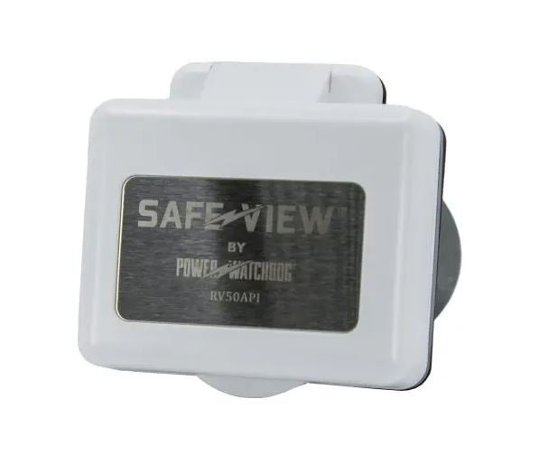 Hughes Auto SV50API-W Power Inlet Port; SafeView™; Manual Power Disconnect; 50 Ampere; 120 Volt; -20 To 65 Degree Celsius Working Temperature/ -40 To 85 Degree Celsius Storage Temperature; White; Nickel Plated Contacts; Twist Lock Design; ETL Certified; With Water Resistant Cover And Halo Status Light