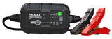 Noco GENIUS5 Battery Charger; For 6 Volt/ 12 Volt Batteries; 120 To 240 Volt AC/ 50 To 60 Hz; 9 Step Fully Automatic; 5 Amp Charging Current (6 Volt And 12 Volt); 4.6 Inch Length x 2.9 Inch Width x 1.9 Inch Height; With Interchangeable Connector/ Clamps With Integrated Eyelets/ Mounting Bracket With Strap/ Two Self-Tapping Screws