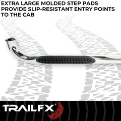 TrailFX A0063S Nerf Bar -  TFX Round Tube Side Steps -  With Step Pads -  3 Inch Round Bent -  Polished -  Stainless Steel -  Without End Caps -  Rocker Panel Mount
