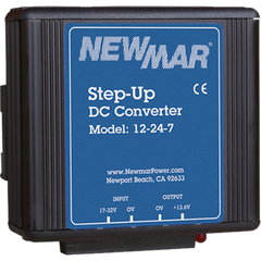 NewMar 12-24-7 Power Converter; Standard Non-Isolated Series; Step-Up Converter; Converts 10 To 15 Volt DC To 27.2 Volt DC; 7 Ampere Continuous Output; 93 Percent Efficiency; 1-3/4 Inch Length x 3-1/2 Inch Width x 3-1/2 Inch Height; -25 To 30 Degree Celsius Operating Temperature; Aluminum; Green LED Indicator