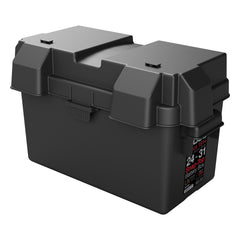 Noco BG31 Battery Box; HM318BKS; Fits Group 24 To 31 Automotive/ Marine/ RV Batteries; Snap-Top; Rugged Design; Black; Reinforced Plastic; Fully Ventilated; 14 Inch Length x 7.1 Inch Width x 9.6 Inch Height Internal Dimension; 17.6 Inch Length x 10 Inch Width x 10.7 Inch Height External Dimension; UV Resistant; Impact Resistant To -20 Degree Fahrenheit; Coast Guard/ ABYC Certified; Includes 42 Inch Battery Box Strap