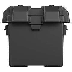 Noco BG6V Battery Box; HM306BKS; Fits 6 Volt Automotive/ Marine/ RV Batteries; Snap-Top; Rugged Design; Black; Reinforced Plastic; Fully Ventilated; 10.6 Inch Length x 7.6 Inch Width x 11.2 Inch Height Internal Dimension; 14.1 Inch Length x 10.6 Inch Width x 12.4 Inch Height External Dimension; UV Resistant; Impact Resistant To -20 Degree Fahrenheit; Coast Guard/ ABYC Certified; Includes 54 Inch Battery Box Strap