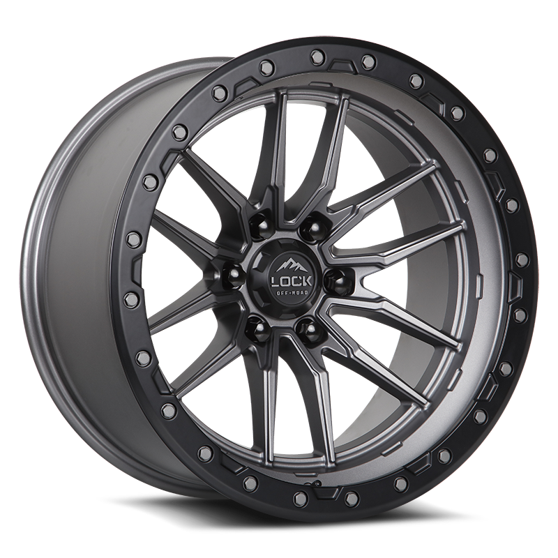Lock Offroad Krawler 20x9 6x135 0et 87.1 Matte Gray w/ Matte Black Ring Wheel