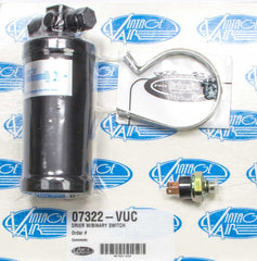 Air Conditioning Drier, Standard, Vertical Mount, 2-1/2 in OD, 6 in Tall, Binary Switch, Bracket, Steel, Black Paint, Each