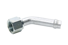 Fitting, Hose End, 45 Degree, 5/8 in Hose Barb to 10 AN Female O-Ring, Aluminum / Steel, Cadmium / Natural, Each