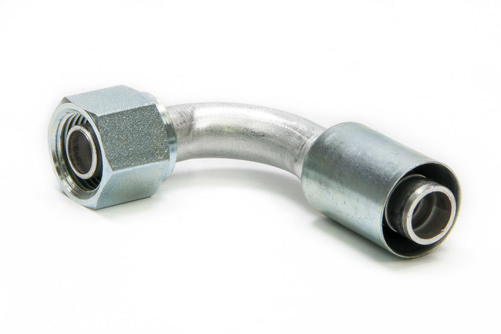 Fitting, Hose End, 90 Degree, 5/8 in Hose Crimp to 10 AN Female O-Ring, Aluminum / Steel, Natural / Zinc Oxide, Each