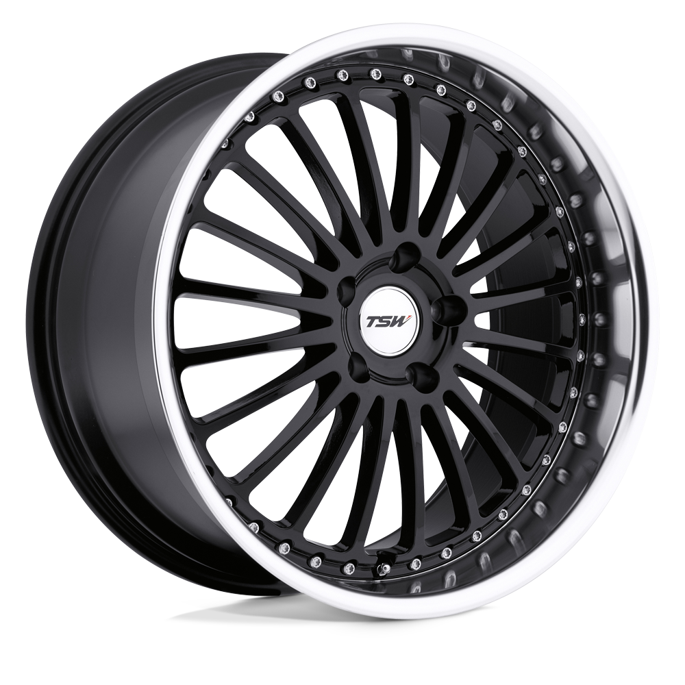 17X8 GLOSS BLACK W/ MIRROR CUT LIP 40MM TSW Wheel