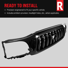 TRAILBLAZER 02-05 GRILLE, Painted Black Shell and Insert, w/ Black Center Bar, w/o Headlamp Washer Holes