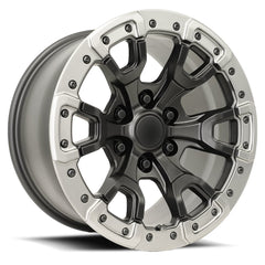 17x9 Aluminum Wheel with 6x5.5 Bolt Pattern - Satin Black/Gray Ring