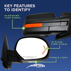 KOOL VUE MIRRORSSILVERADO/SIERRA 01-02 MIRROR RH, Power, Heated, Manual Folding, Paintable, No Memory, Puddle Light, and Signal Light