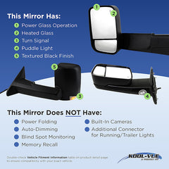KOOL VUE MIRRORSRAM FULL SIZE P/U 12-18 MIRROR LH, Towing, Power, Manual Folding, Heated, Textured, w/ Puddle and Signal Lights, No Memory, Includes 19-22 1500 Classic