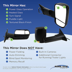 KOOL VUE MIRRORSRAM FULL SIZE P/U 12-18 MIRROR RH, Towing, Power, Manual Folding, Heated, Textured, w/ Puddle and Signal Lights, No Memory, Includes 19-22 1500 Classic