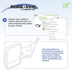 KOOL VUE MIRRORSRAM FULL SIZE P/U 12-18 MIRROR RH, Towing, Power, Manual Folding, Heated, Textured, w/ Puddle and Signal Lights, No Memory, Includes 19-22 1500 Classic