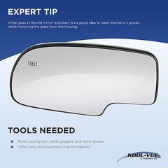 KOOL VUE MIRRORSELANTRA 17-20 MIRROR GLASS LH, Non-Heated, Korea/USA Built Vehicles, w/ Blind Spot Glass, Backing Plate