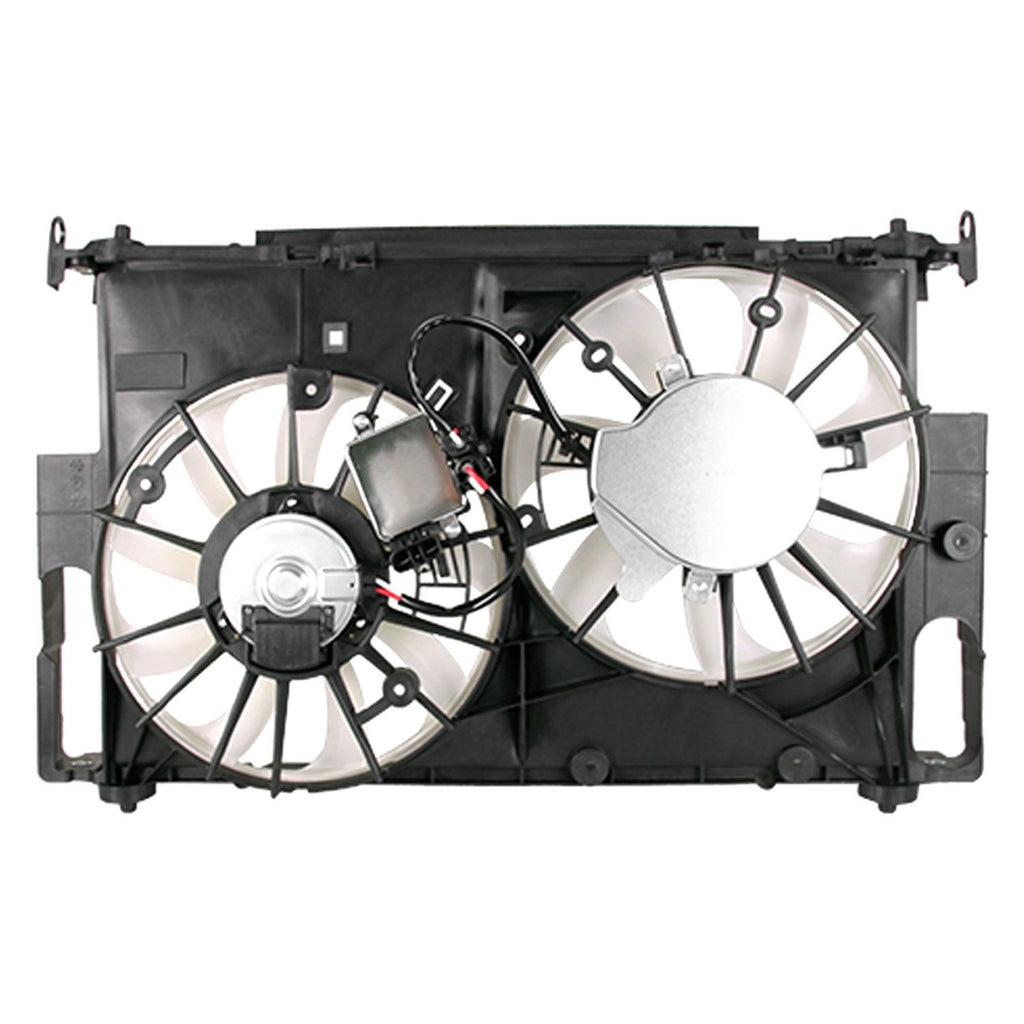 RADIATOR AND CONDENSER FAN ASSEMBLY WITH TWO FANS SIDE BY SIDE