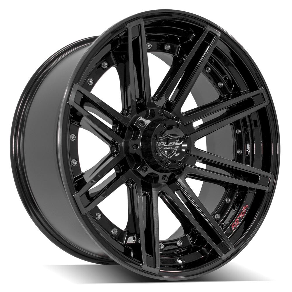 22x10 6x135mm & 6x5.5" Gloss Black with Brushed Face & Tinted Clear for Ford Expedition 2003-2023-15