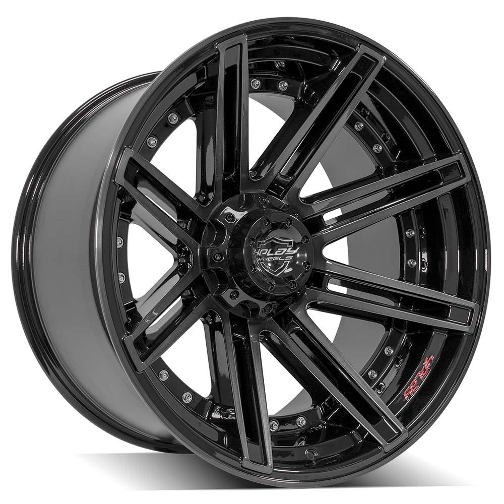 22x12 6x135mm & 6x5.5" Gloss Black with Brushed Face & Tinted Clear for Ford Expedition 2003-2023-65