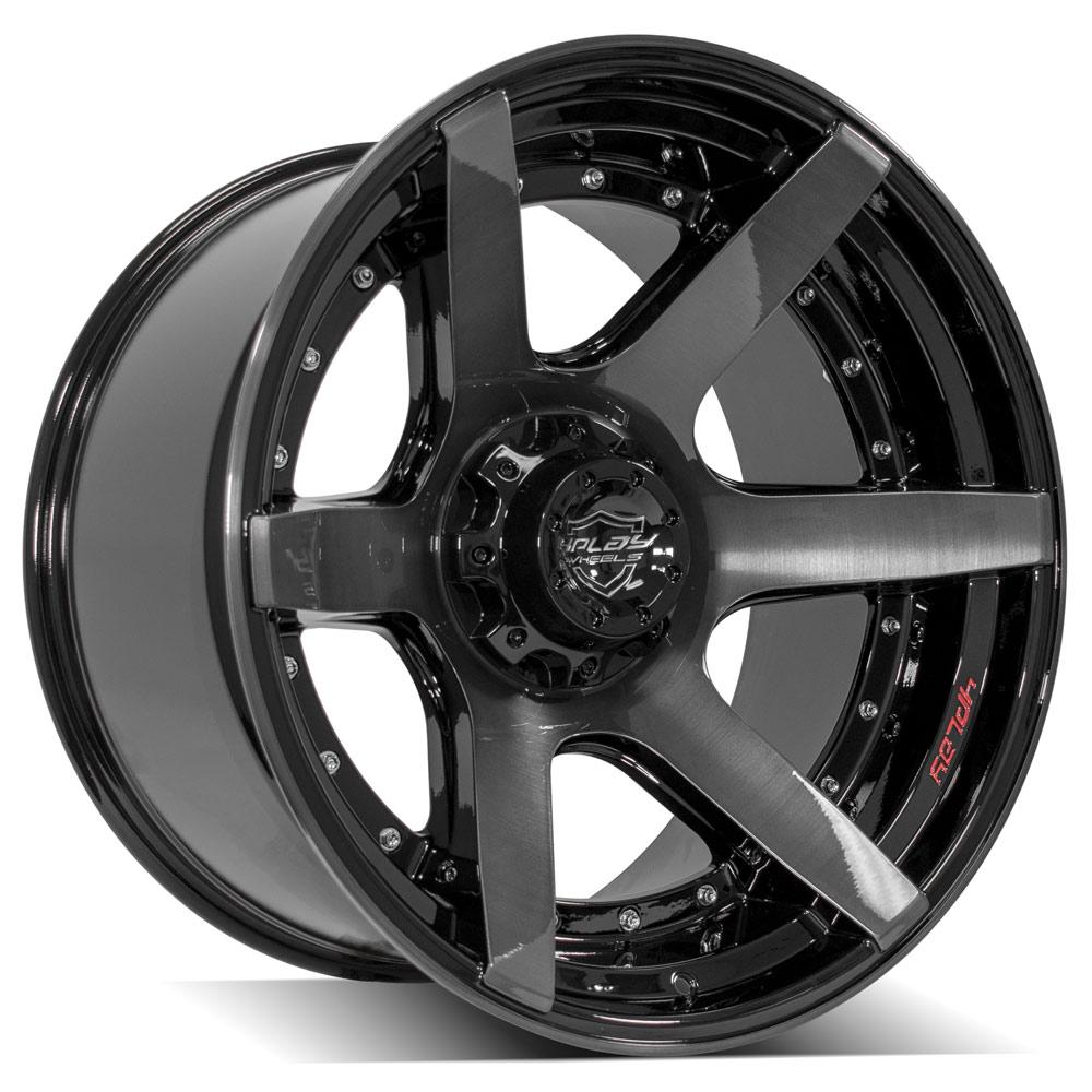 22x12 5x5" & 5x5.5" Gloss Black with Brushed Face & Tinted Clear for Dodge Ram 1500 1994-2010-215
