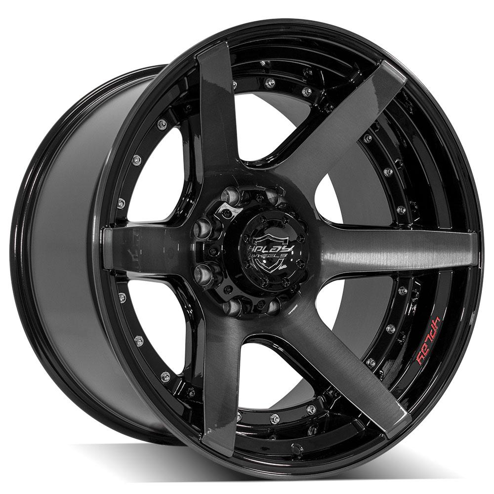 22x12 8x180mm Gloss Black with Brushed Face & Tinted Clear for Chevrolet Silverado 2500 HD 2011-2023-230