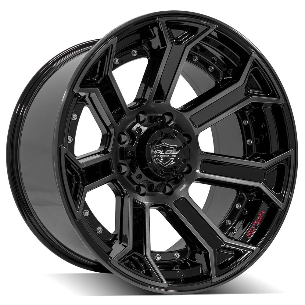 22x12 8x180mm Gloss Black with Brushed Face & Tinted Clear for Chevrolet Silverado 2500 HD 2011-2023-320